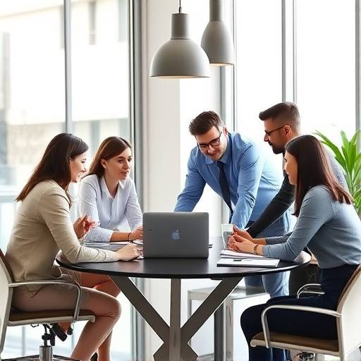 A group of diverse professionals collaborating around a table, symbolizing a business course.